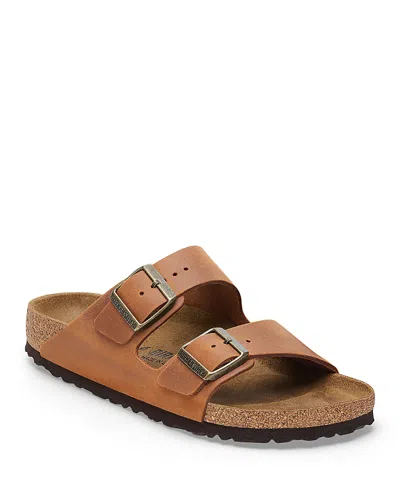 BIRKENSTOCK MEN'S ARIZONA SLIDE SANDALS IN COGNAC