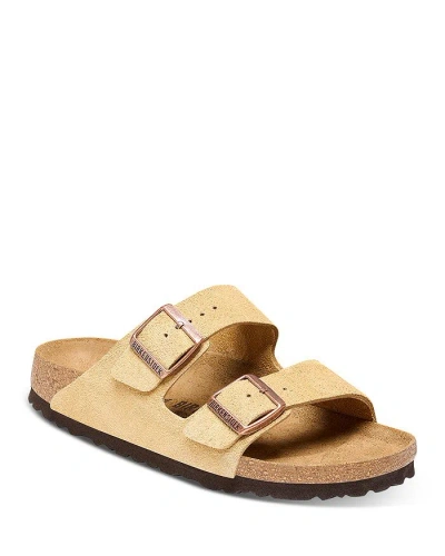 Birkenstock Beige Suede Arizona Slippers In Latte Cream