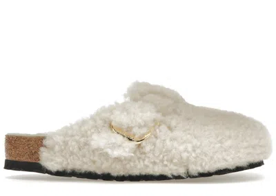 Pre-owned Birkenstock Men's  Boston Big Buckle Shearling Sneakers In Egg Shell In White