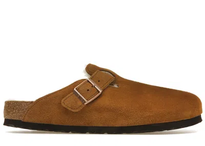 Pre-owned Birkenstock Men's  Boston Shearling Suede Leather Sneakers In Mink