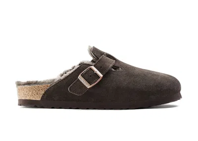 Pre-owned Birkenstock Men's  Boston Shearling Suede Leather Sneakers In Mocha In Brown