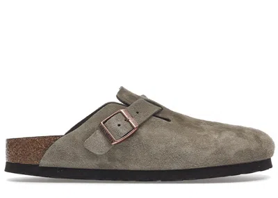 Pre-owned Birkenstock Men's  Boston Soft Footbed (narrow Fit) Sneakers In Suede Taupe In Brown