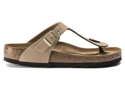 Pre-owned Birkenstock Men's  Gizeh Soft Footbed Nubuck Sneakers In Sandcastle