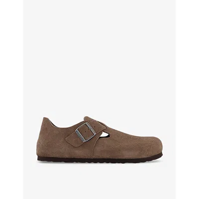 Birkenstock Mens Taupe London Raised-heel Suede Shoes