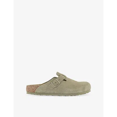 Birkenstock Mens  Boston Suede Clogs In Faded Khaki Suede