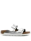 Birkenstock Heeled Sandals With Flat Sole And Open Toe In Metallic