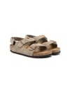 BIRKENSTOCK MILANO BEIGE SANDALS WITH ENGRAVED LOGO IN SUEDE BOY