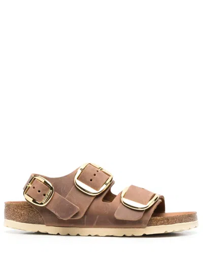 Birkenstock (wmns)  Milano Big Buckle Natural Leather Oiled Narrow Fit Sandals 'cognac' In Gold