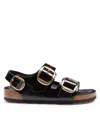 Birkenstock Milano Big Buckle I Lacquered Leather Sandal Color Bla In Black