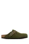 Birkenstock Military Green Suede Boston Slippers In Thyme