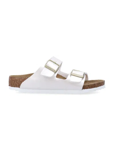 Birkenstock Mini Electric Metallic Arizona Sandals For Girls In Pearl
