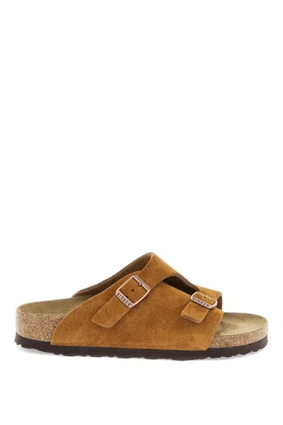 Birkenstock Mink Suede Slippers With Two Adjustable Straps In Brown