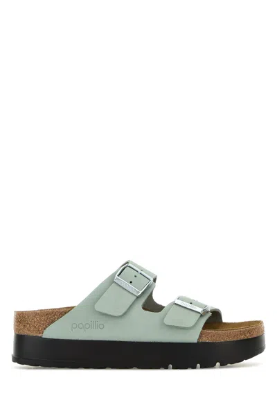 Birkenstock Mint Green Leather Arizona Slippers