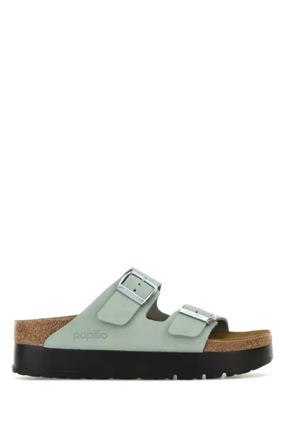 Birkenstock Mint Green Leather Arizona Slippers