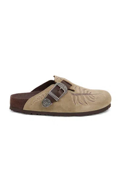 Birkenstock X Etro Embroidered Mules In Brown