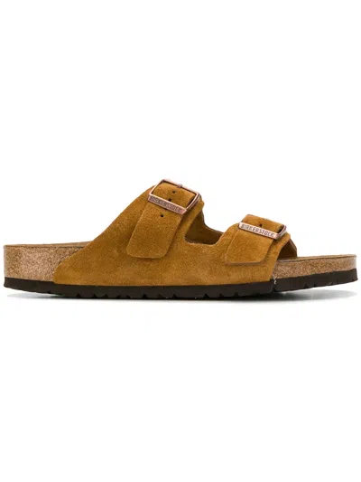 Birkenstock Ochre Suede Arizona Slippers In Brown