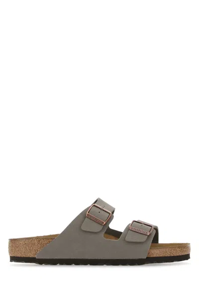 Birkenstock Mud Leather Arizona Slippers In Gray