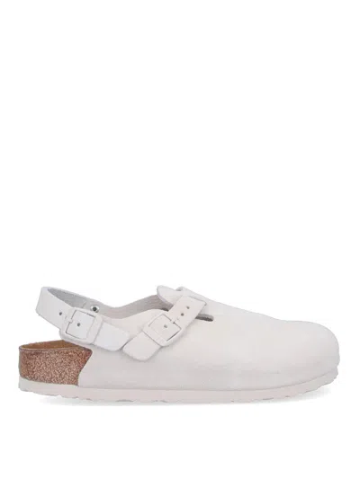 Birkenstock Tokio Suede Leather Clogs In Antique White