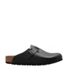 Birkenstock Boston Leather Sliders In Black