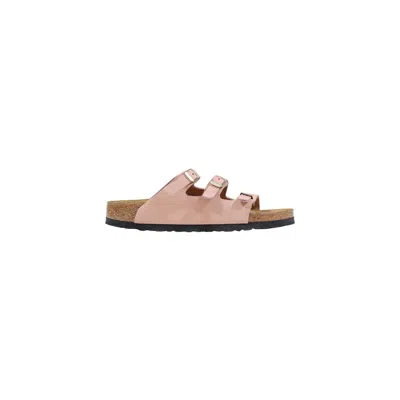 Birkenstock Florida Slip On Gold Buckle Sandals In Pink