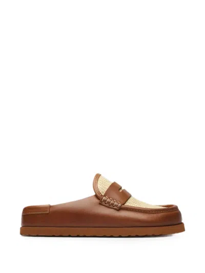 Birkenstock Naples Calf Leather-panelled Canvas Sandals In Brown