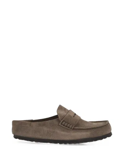 Birkenstock Naples Calf Suede Mules In Brown