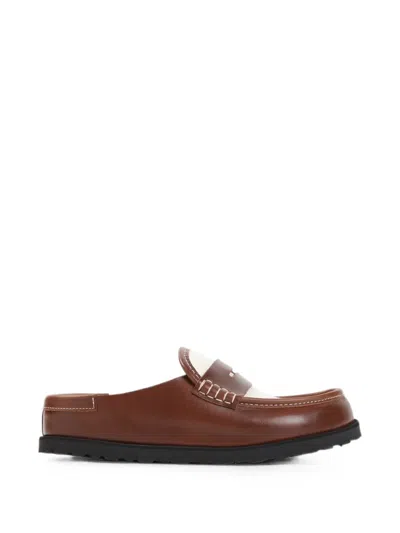 Birkenstock Naples Canvas And Leather Flat Mules In Brown
