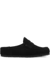 Birkenstock Naples Wrapped Penny-strap Suede Mules In Black