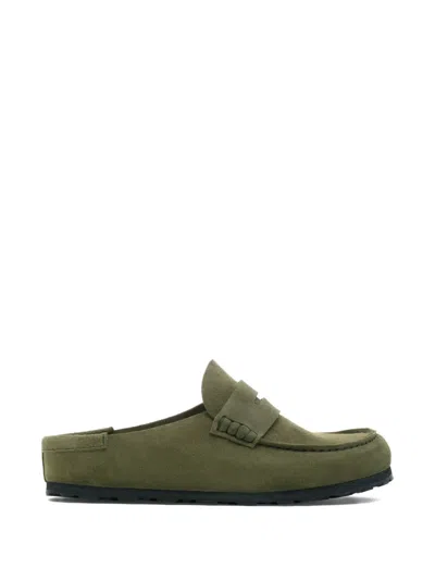 Birkenstock Naples Wrapped Suede Penny Loafers In Green