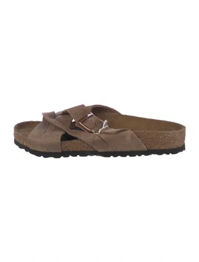 Pre-owned Birkenstock Nubuck Slides In Brown