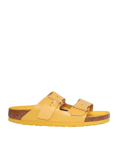 Birkenstock Ochre Arizona Natural Leather Slide Sandal In Yellow