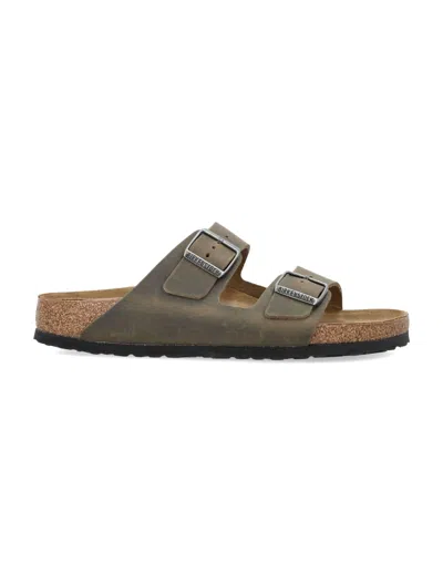 Birkenstock Oiled Leather Arizona Sandals In Grey
