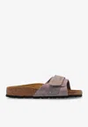 Shop Birkenstock Oita Logo Suede Slides In Purple