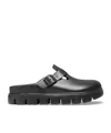 Birkenstock Boston Chunky Slipper In Black Natural Leather With Serrated Sole In Black