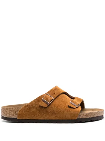 Birkenstock Mink Suede Slippers With Two Adjustable Straps In Brown