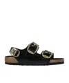 Birkenstock Milano Big Buckle I Lacquered Leather Sandal Color Bla In Black