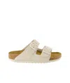 Birkenstock Arizona Suede Dual-buckle Slide Sandals In White