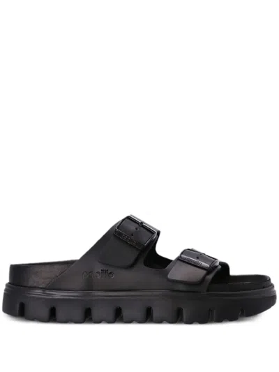 Birkenstock Arizona Exquisite Leather Dual-buckle Platform Sandals In Black