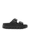 Birkenstock Arizona Exquisite Leather Dual-buckle Platform Sandals In Black