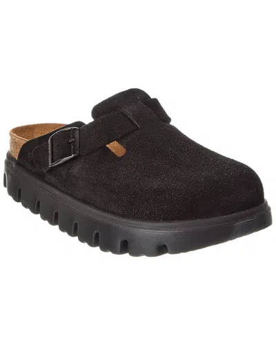 Birkenstock Boston Chunky Suede Leather Sandal In Black In Nero