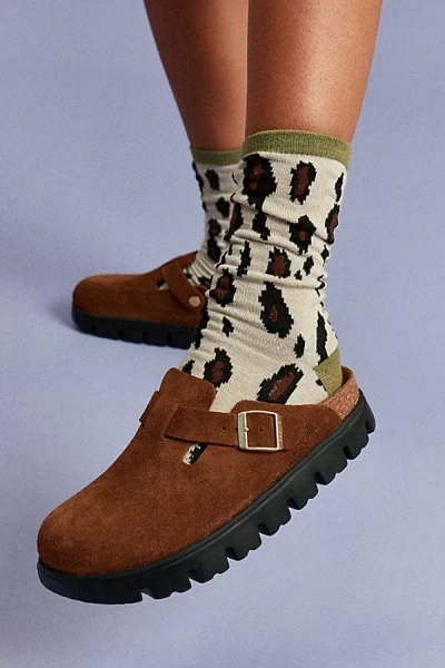 Birkenstock Papillio Boston Chunky Suede Clog In Dark Tea, Women's At Urban Outfitters