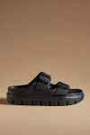 Birkenstock Black Leather Platform Sandals With Two Straps And Metal Buckles In Black