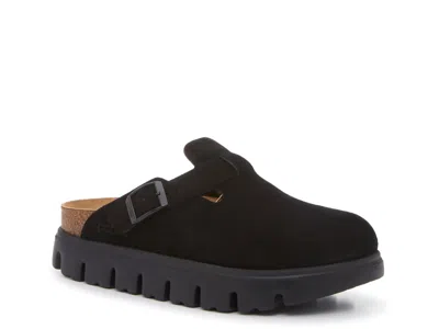 Birkenstock Boston Chunky Suede Leather Sandal In Black In Nero
