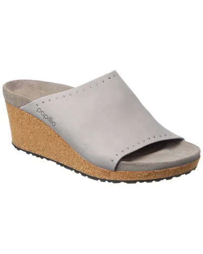 Birkenstock Papillio By  Namica Rivets Narrow Leather Wedge Sandal In Grey