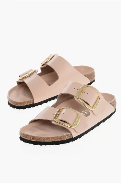 Birkenstock Patent Leather Arizona Sandals With Maxi Buckle In Pink