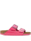 Birkenstock Patent-leather Buckle Slides In Pink