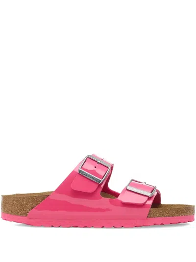 Birkenstock Patent-leather Buckle Slides In Pink