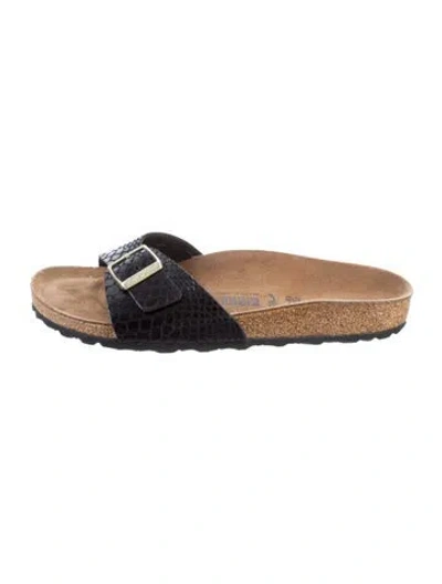 Pre-owned Birkenstock Patent Leather Colorblock Pattern Slides In Black