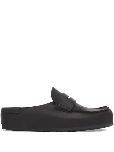 Birkenstock Penny-strap Leather Slides In Black