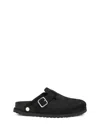 Birkenstock Boston Buckled Cow Hair Clogs In Black
